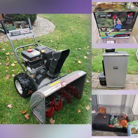 MaxSold Auction: This online auction features camping lot, ninja turtles, games, electronics, cordless drill, air compressor, lanterns, hardware lot, Christmas lot, tea set, thermostat, candle lot, ottoman, kitchen lot, crafting lot, tables, snow blower, kids microscope set, puzzles, chain saw, shelving unit, garden lot and much more!